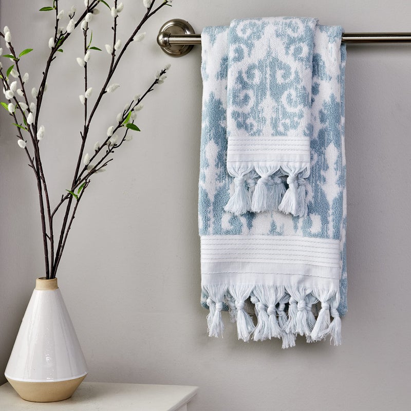 SKL Home Mirage Fringe 100% Turkish Cotton Hand Towel Set, Aqua - Image 5